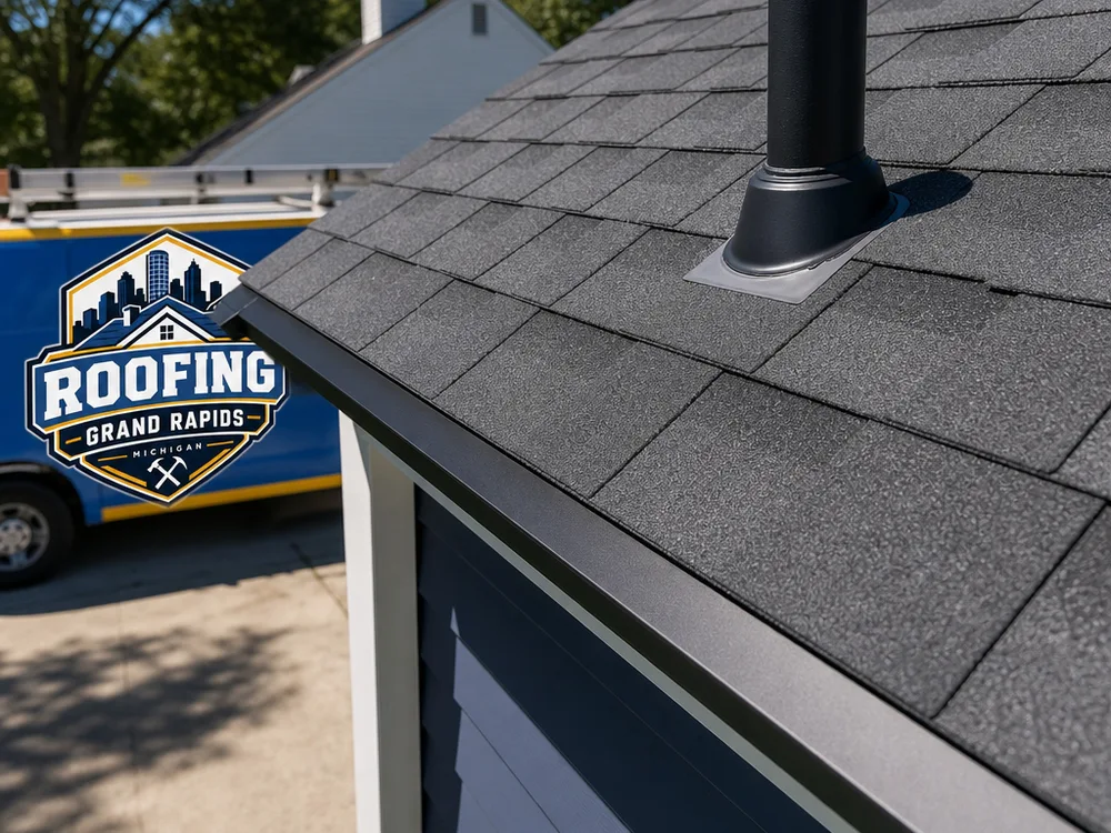 Finished asphalt roof with straight shingle lines, proper drip edge, and a cleanly flashed plumbing vent boot