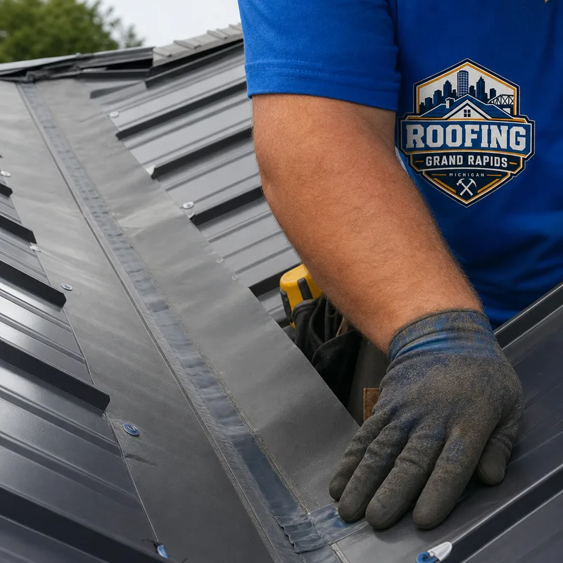 Metal roof valley flashing showing correct overlap, sealant placement, and panel termination
